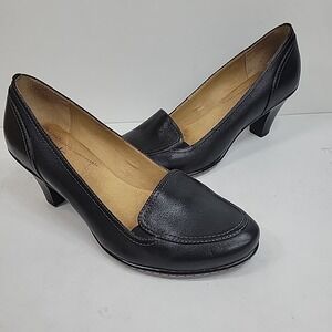Softspots Black Leather Heeled Loafers Womens 10W Comfort Pump Padded Comfort